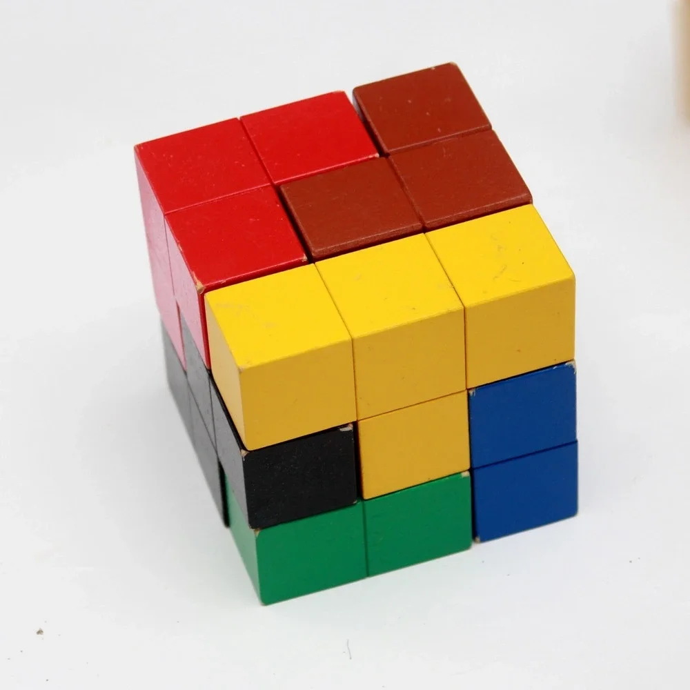 Creative 3D Wooden Cube Puzzle Educational Toys Kids Brain Teaser Used